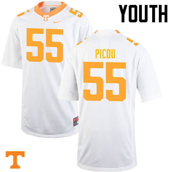 Youth #55 Quay Picou Tennessee Volunteers College Football Jerseys-White - Click Image to Close
